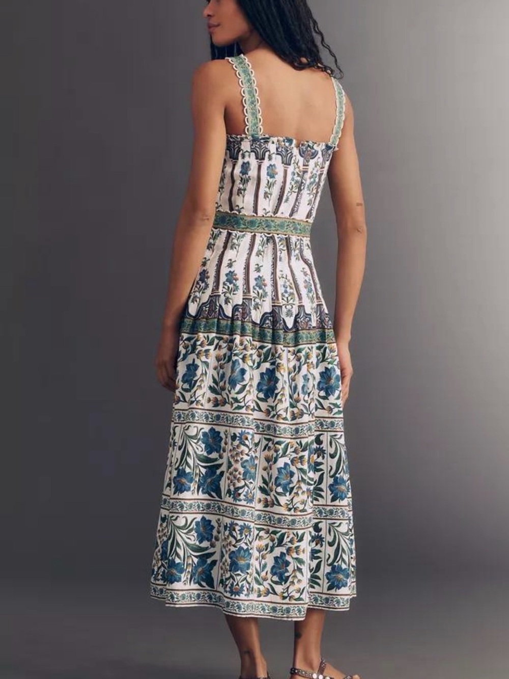 FARM Rio NWT White Maxi Dress with Blue and Green Floral Print - Picture 2 of 9